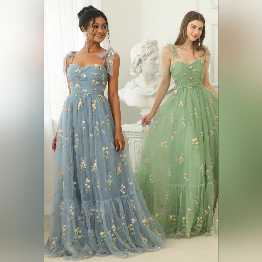 Baby Blue Long Prom Dress With Embroidery - Picture 3 of 6